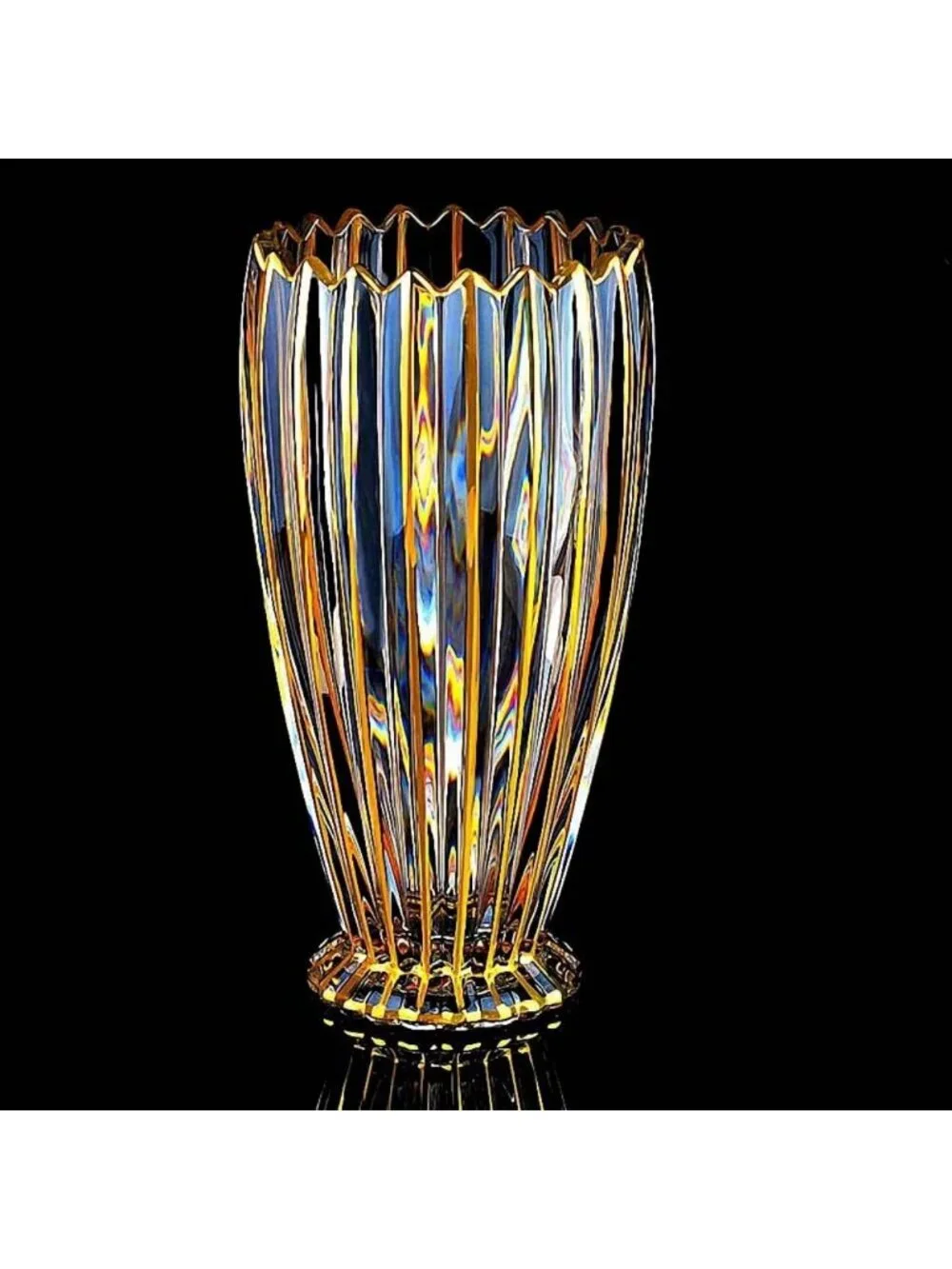 Hand-Painted Gold Crystal Vase - 10.6